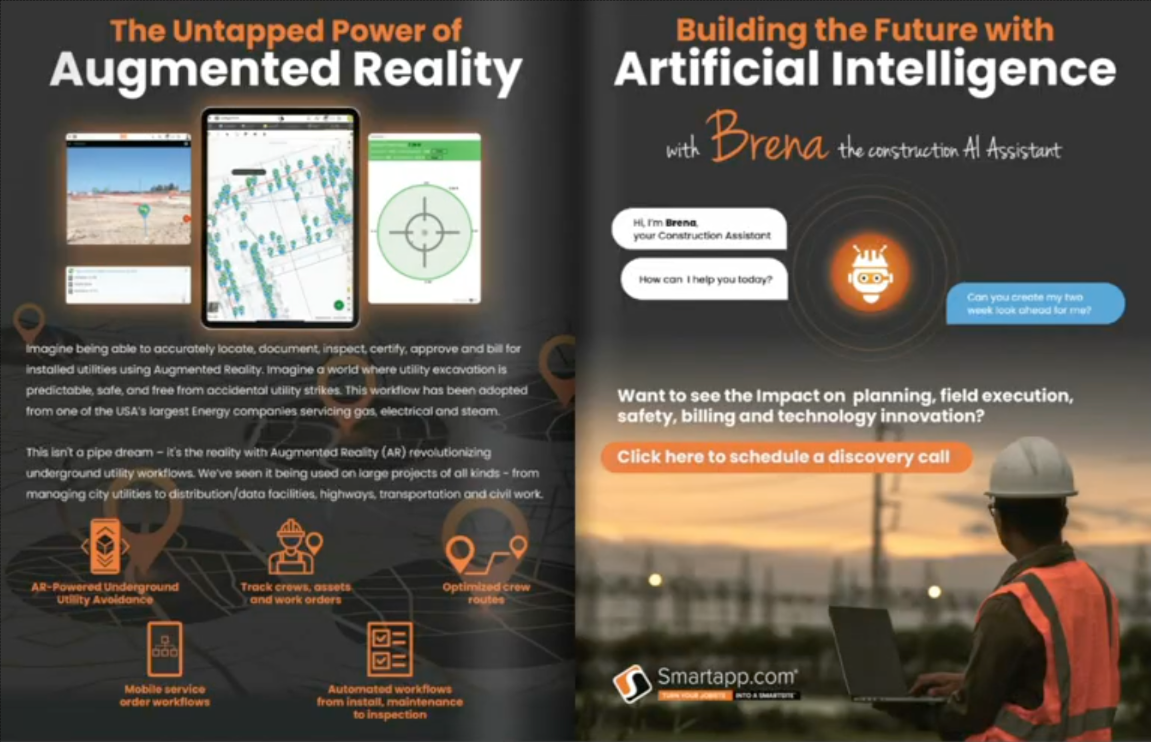 Smartapp AR and Brena AI double-page trade ad